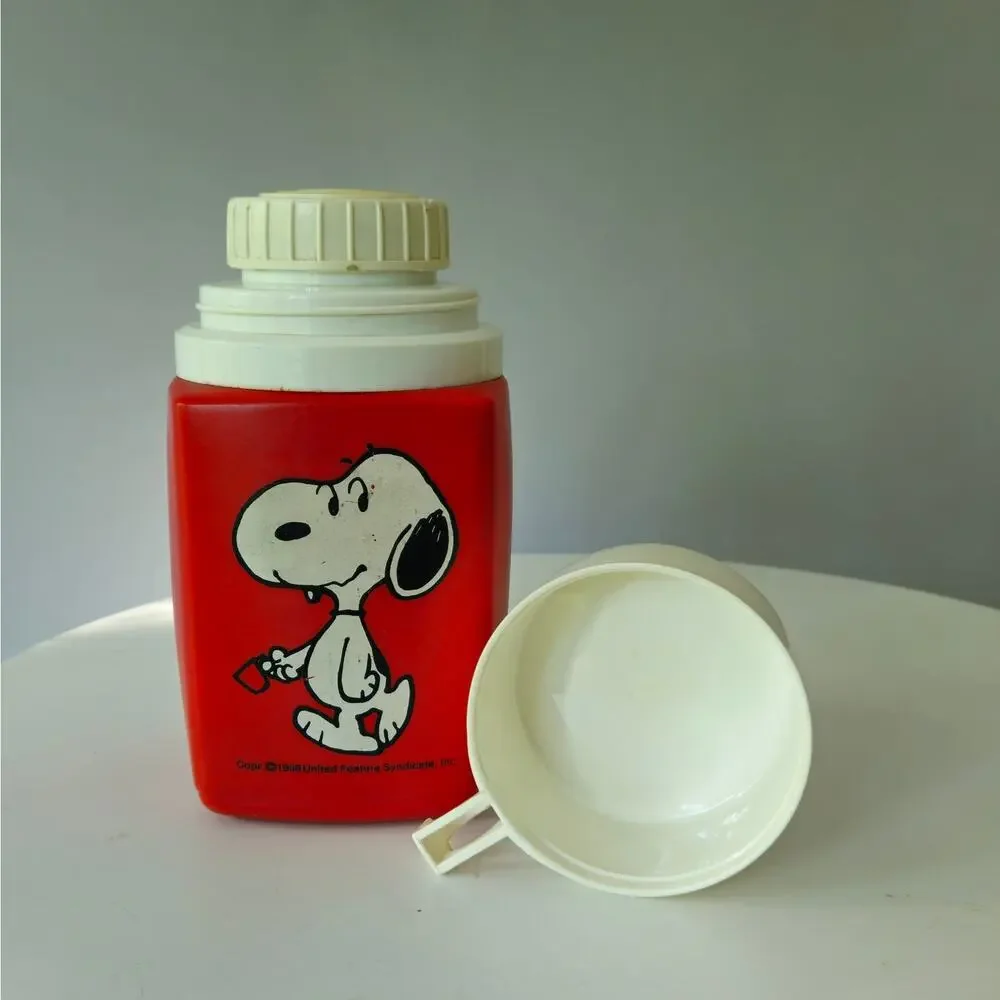 Vintage Snoopy King-Seeley Thermos | Red Plastic 8 oz | MCM 1950s Peanuts